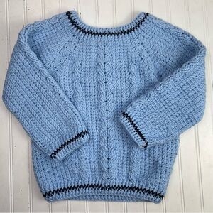 Hand knit boys Blue Cable Knit Sweater with matching cap new
